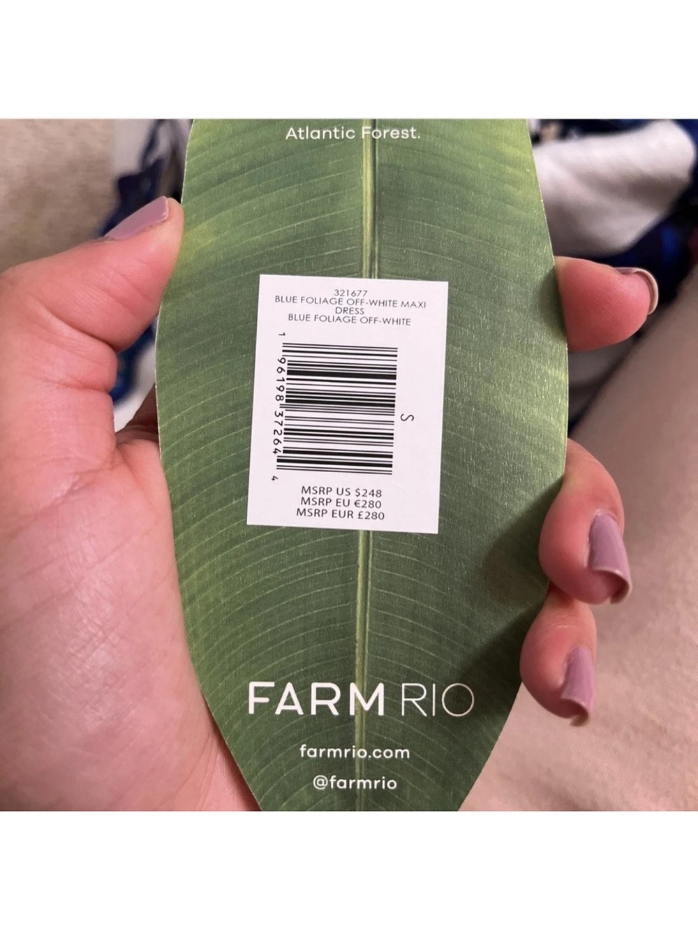 Women's Farm Rio Dress S Linen Anthropologie New Blue White Midi Floral Tropical - Picture 7 of 7
